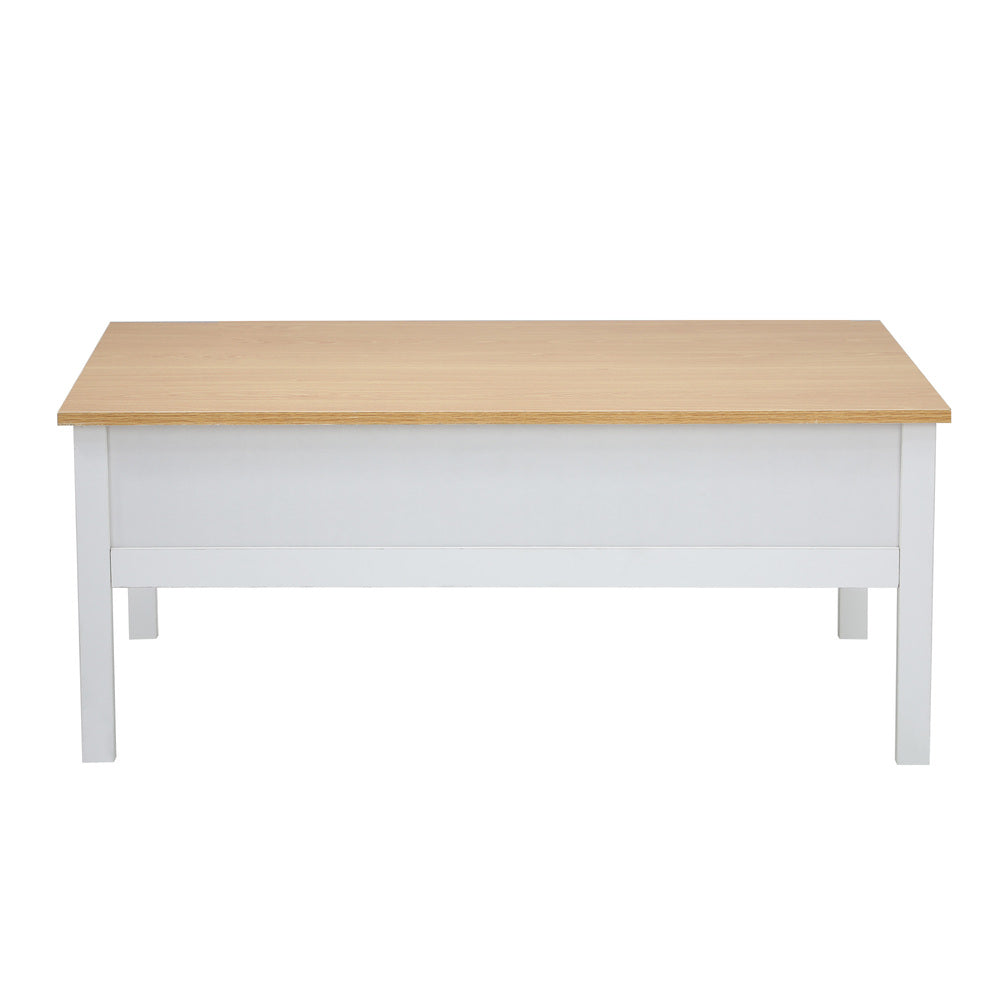 Oikiture Coffee Table Storage Drawers Natural White