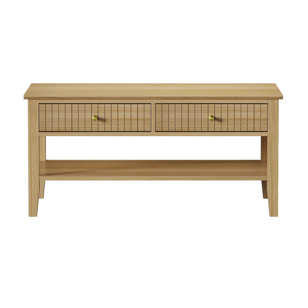 Oikiture Coffee Table with Storage Drawers Open Shelving Natural