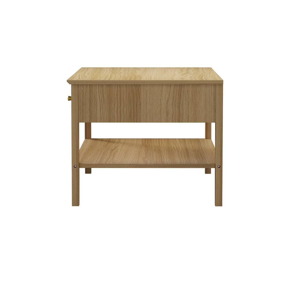 Oikiture Coffee Table with Storage Drawers Open Shelving Natural