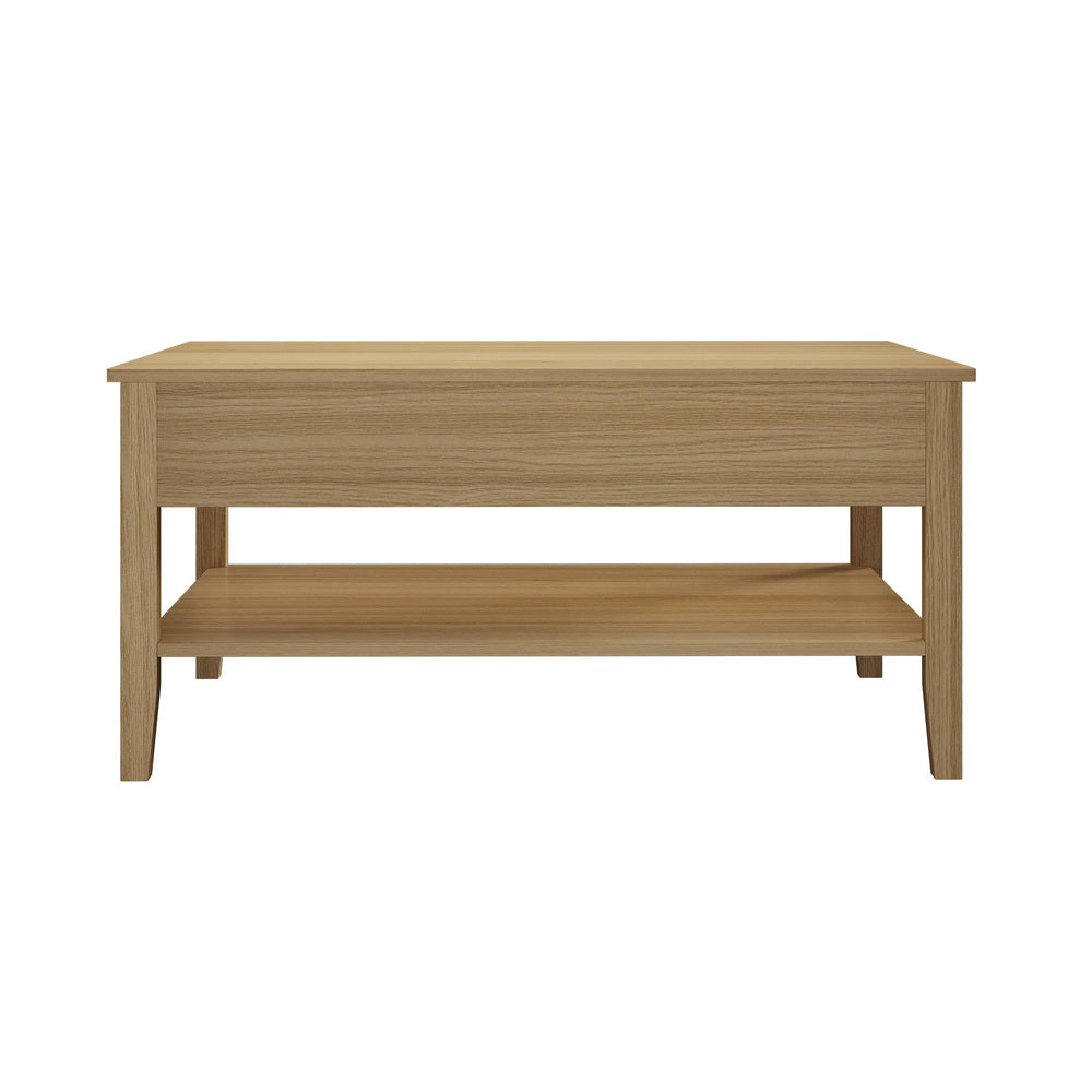 Oikiture Coffee Table with Storage Drawers Open Shelving Natural