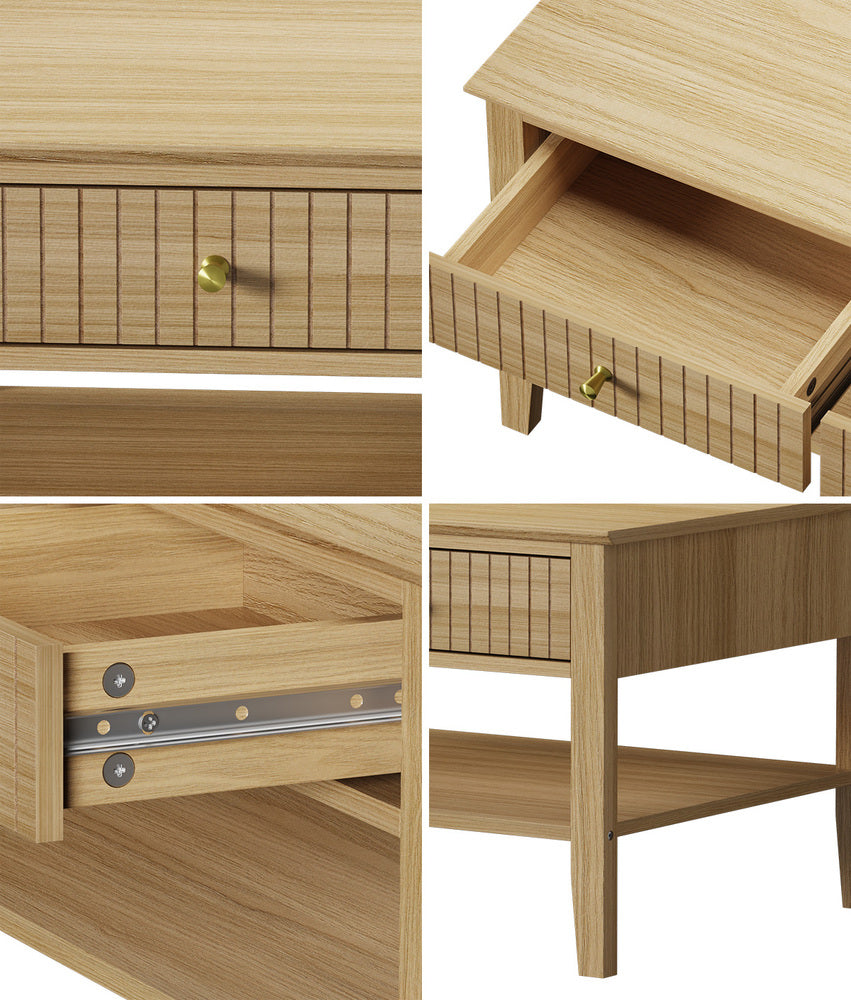 Oikiture Coffee Table with Storage Drawers Open Shelving Natural