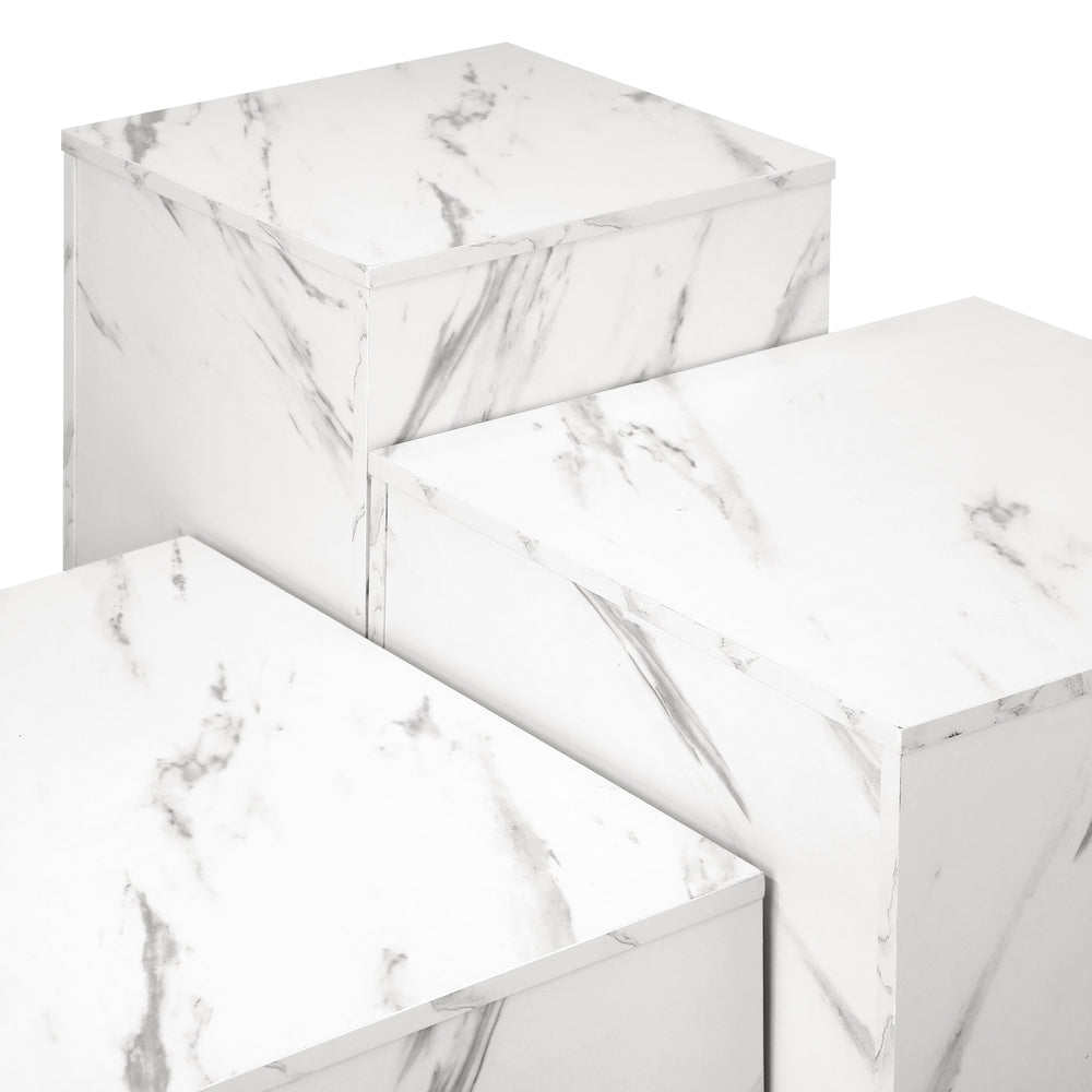 Oikiture Coffee Table Set of 3 Side Tables Marble Effect White