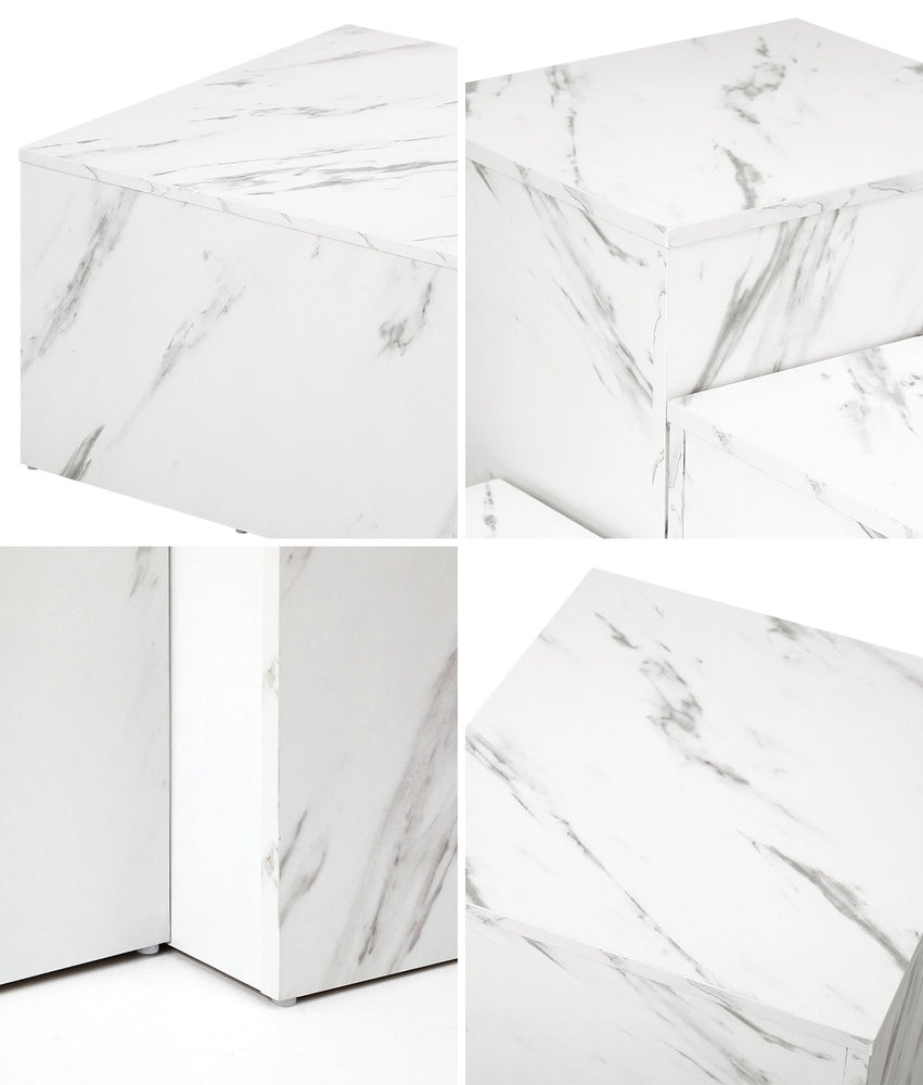 Oikiture Coffee Table Set of 3 Side Tables Marble Effect White