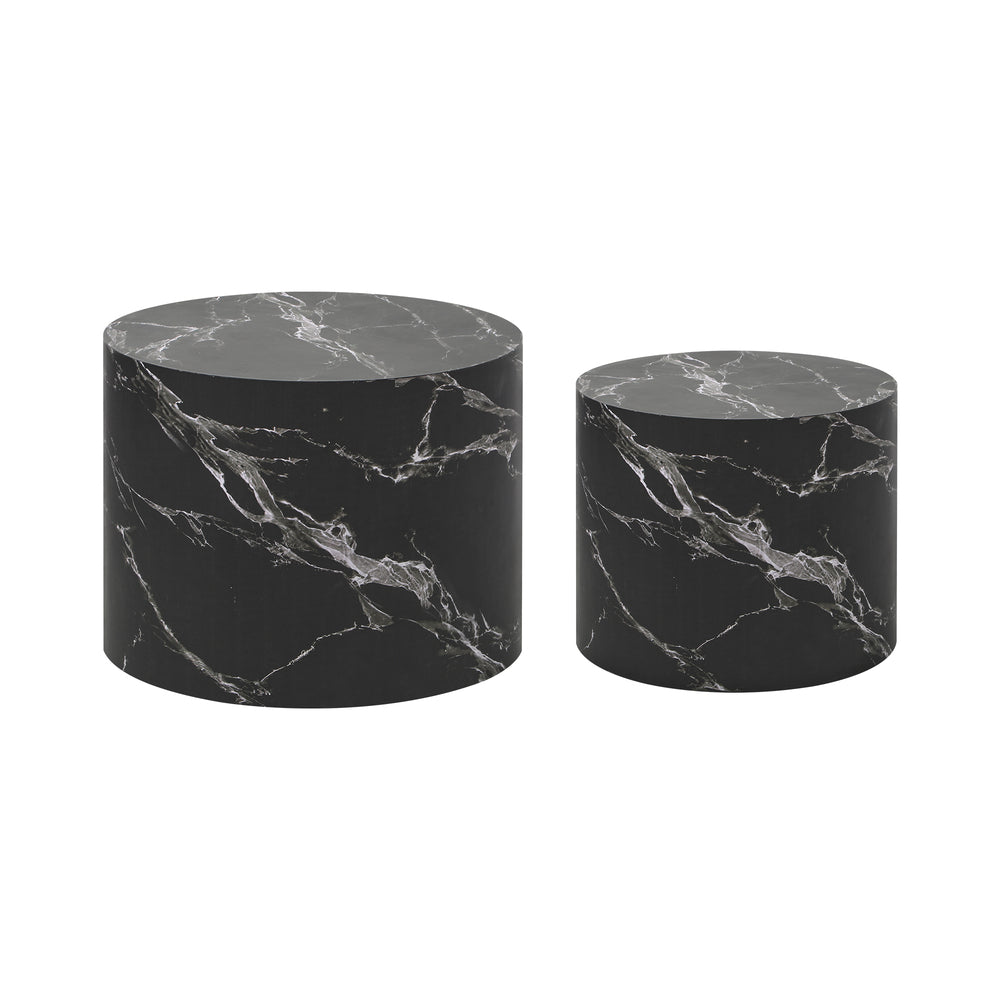 Oikiture Round Coffee Table Set of 2 Marble Effect Black