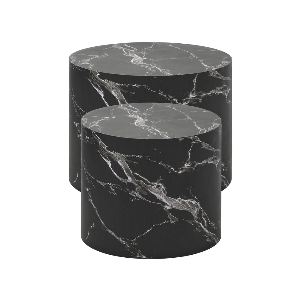 Oikiture Round Coffee Table Set of 2 Marble Effect Black