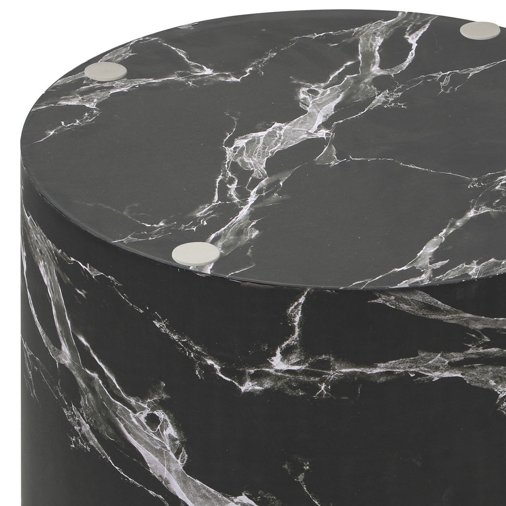 Oikiture Round Coffee Table Set of 2 Marble Effect Black