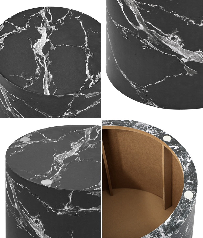 Oikiture Round Coffee Table Set of 2 Marble Effect Black