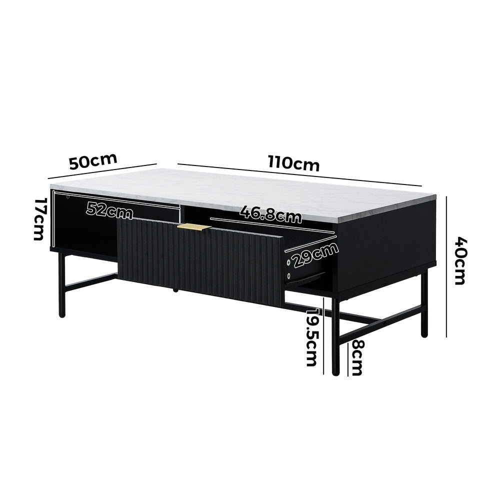 Oikiture Coffee Table 1 Drawer Sofa End Table Open Shelf Black & White