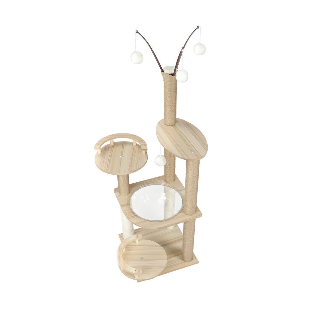 Alopet 132cm Wooden Cat Tree Scratching Post Acrylic Bowl