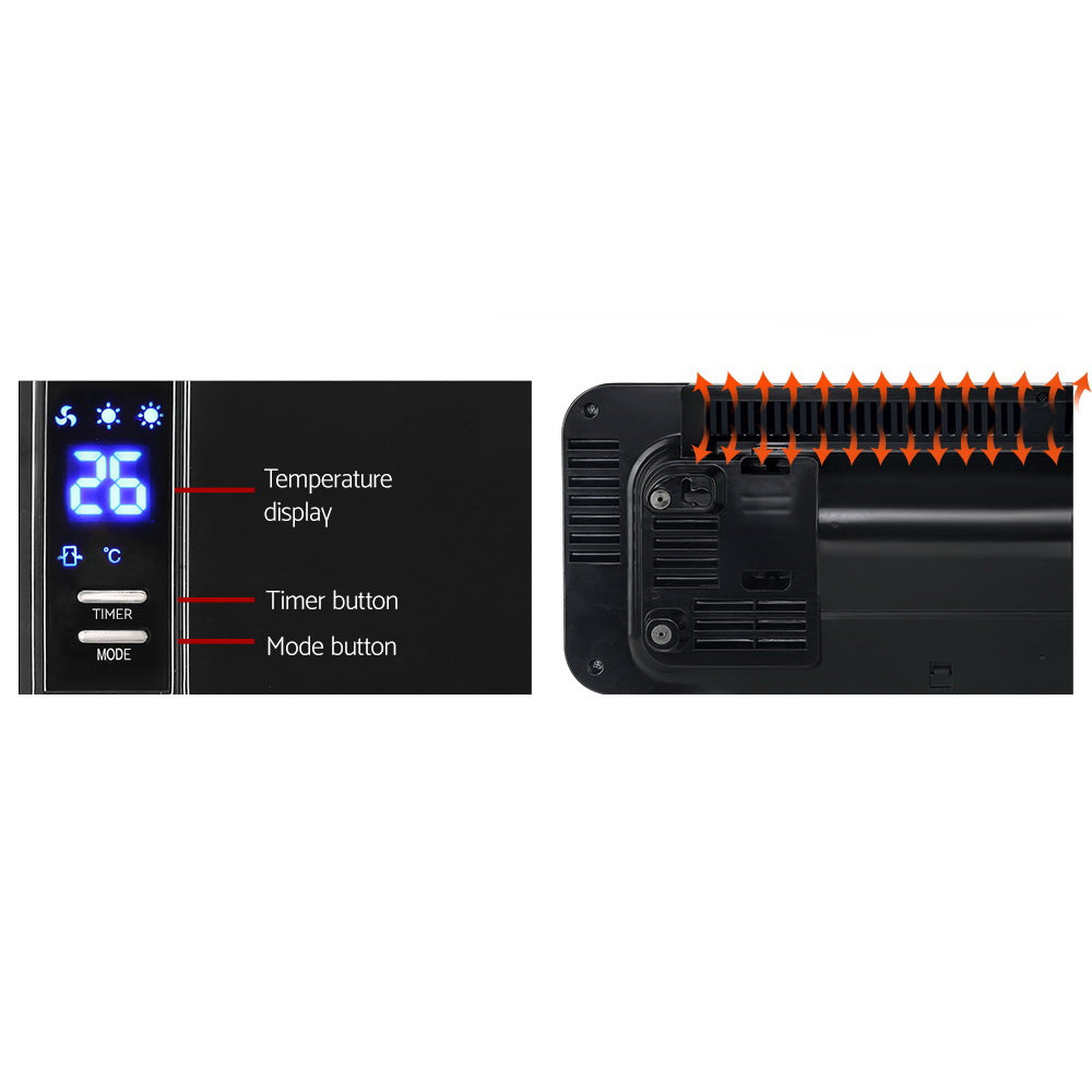 Devanti 2000W Black Wall-Mounted Ceramic Heater