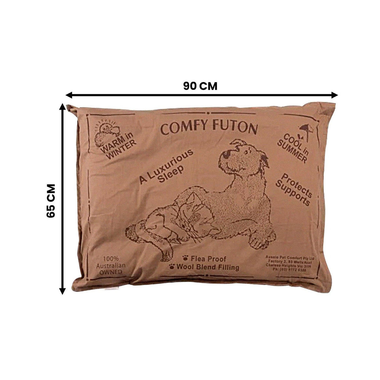 Aussie Made Comfy Pet Futon Dog 90cm Wool Blend Medium - Brown