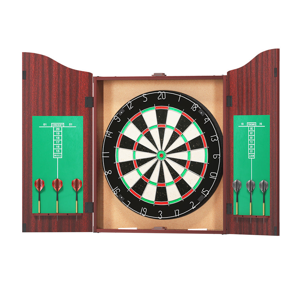 Deluxe 18 Dartboard Set with Steel Darts and Elegant Wooden Cabinet for Game Nights