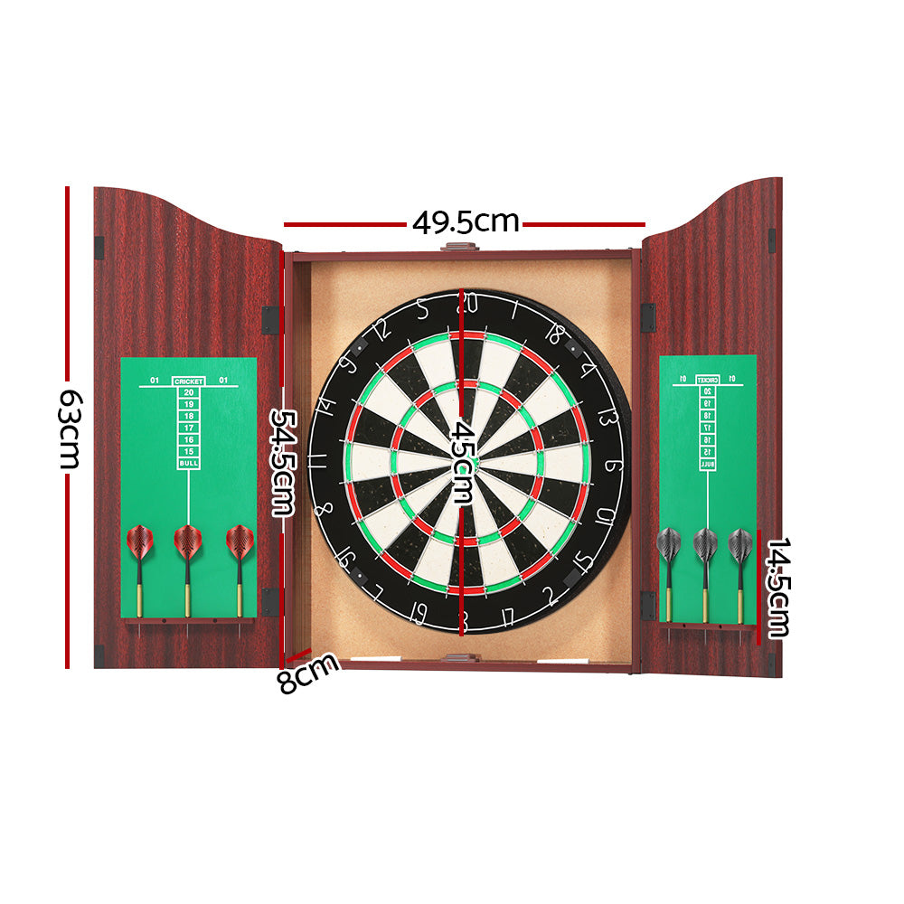 Deluxe 18 Dartboard Set with Steel Darts and Elegant Wooden Cabinet for Game Nights