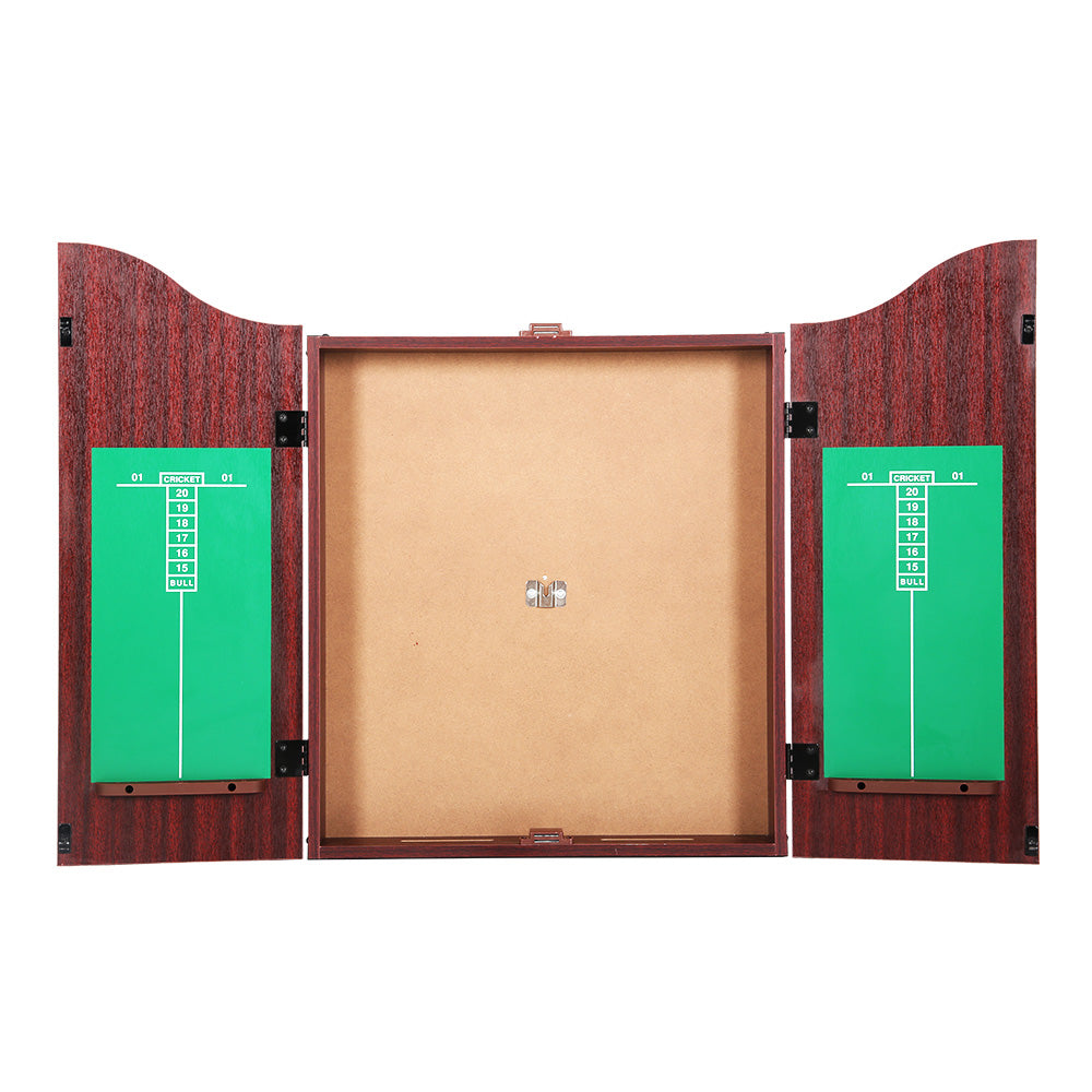 Deluxe 18 Dartboard Set with Steel Darts and Elegant Wooden Cabinet for Game Nights