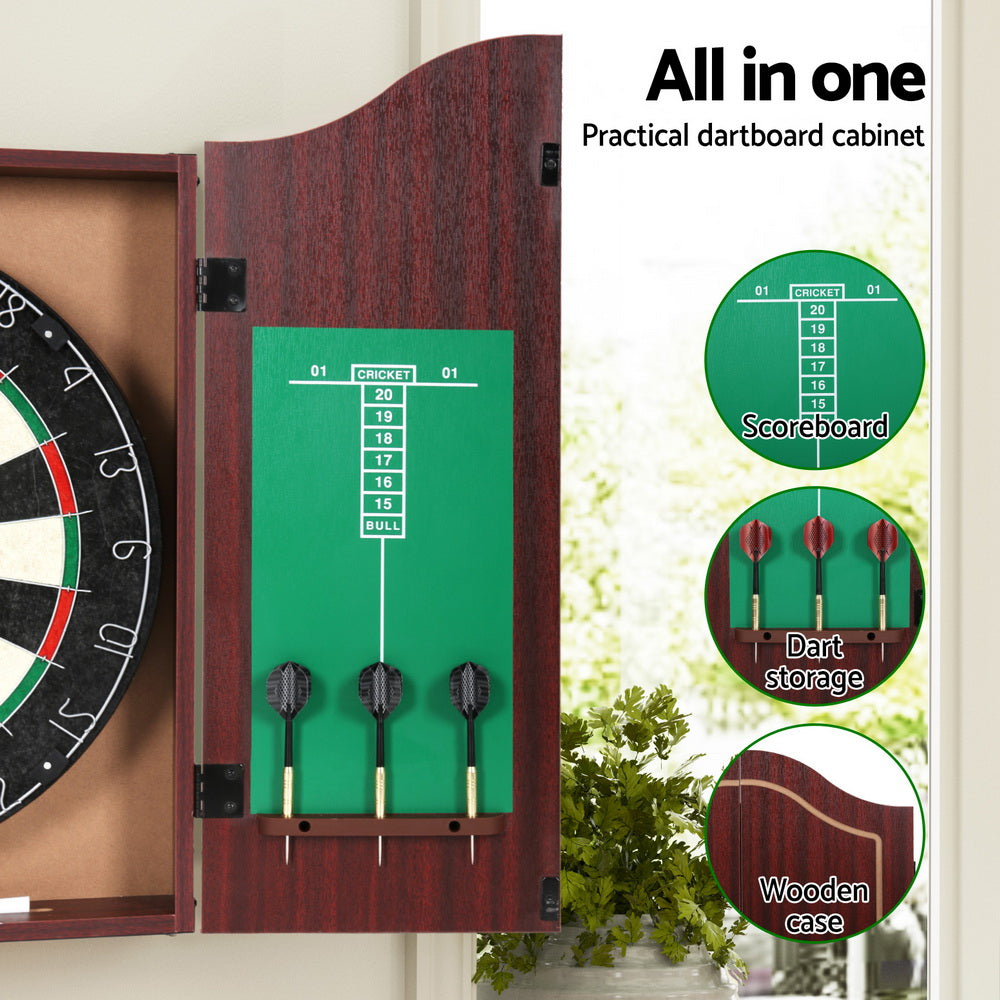 Deluxe 18 Dartboard Set with Steel Darts and Elegant Wooden Cabinet for Game Nights