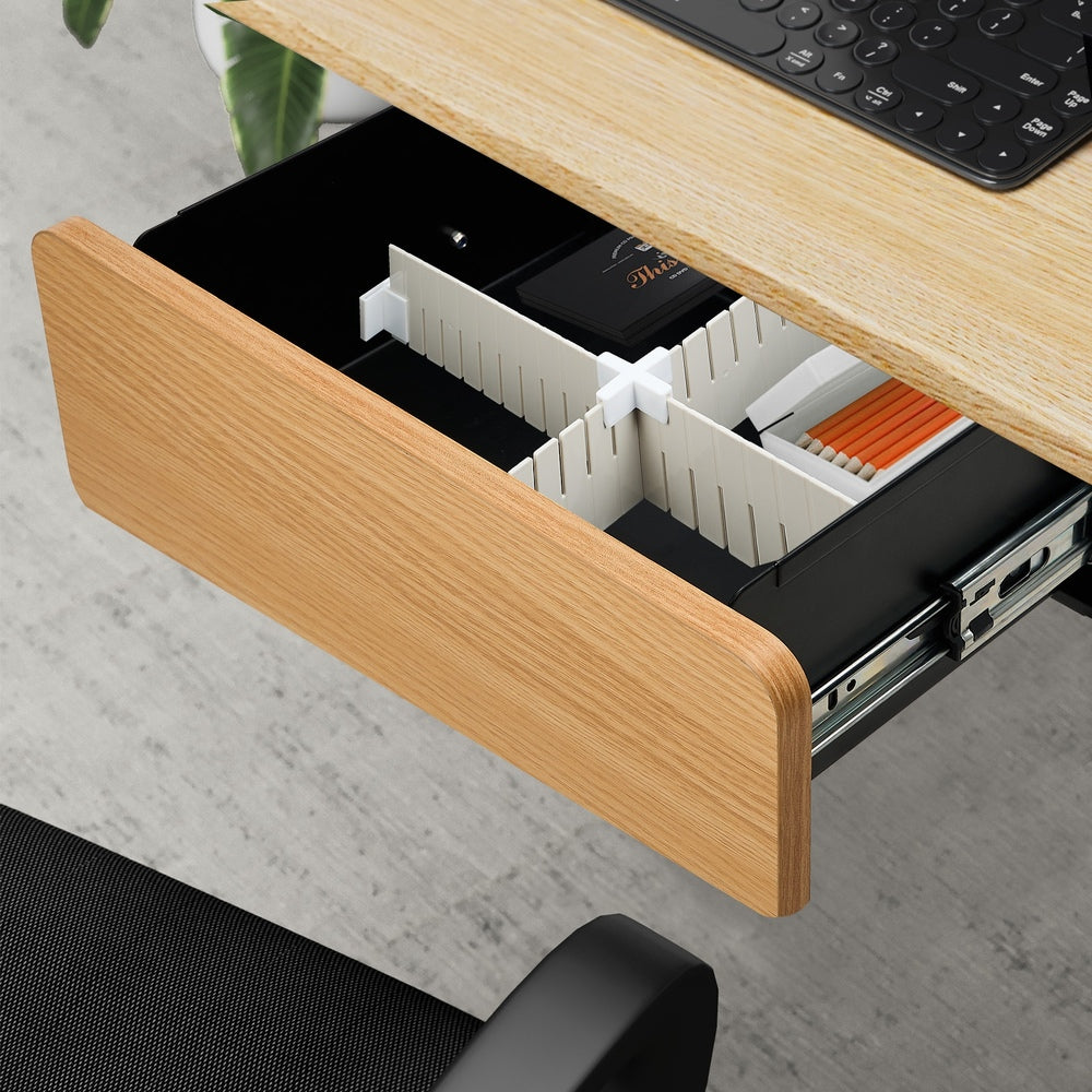 Oikiture Under Desk Drawer with 2 Drawers Dividers Natural and Black