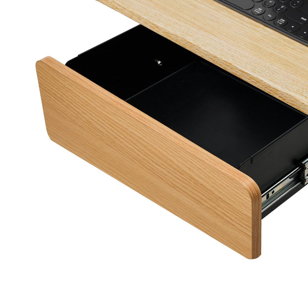 Oikiture Under Desk Drawer with 2 Drawers Dividers Natural and Black
