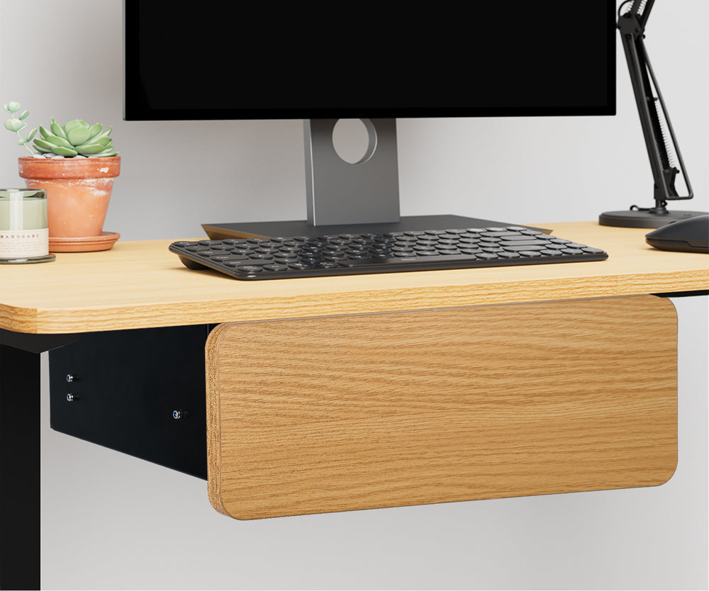 Oikiture Under Desk Drawer with 2 Drawers Dividers Natural and Black