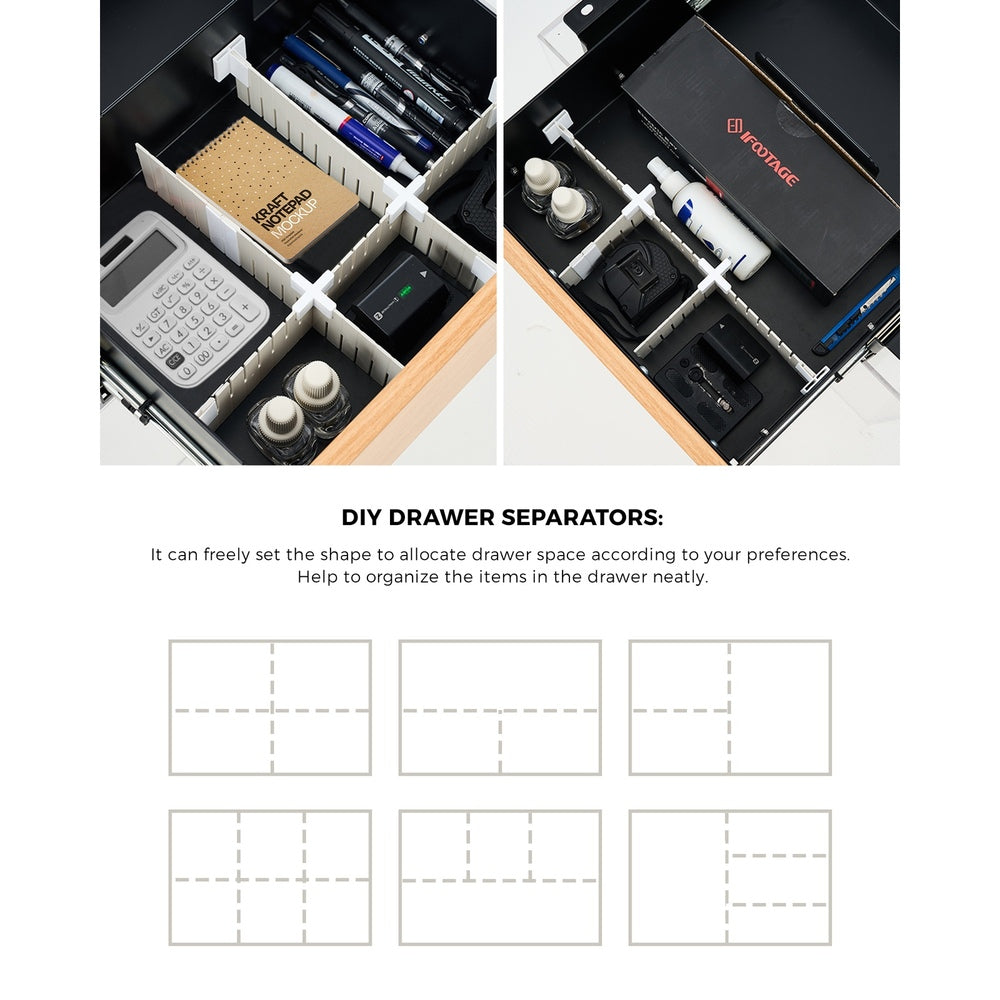 Oikiture Under Desk Drawer with 2 Drawers Dividers Natural and Black