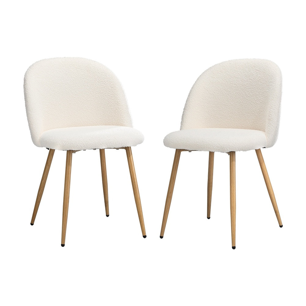 Oikiture 2x Dining Chairs Upholstered Sherpa Wooden White