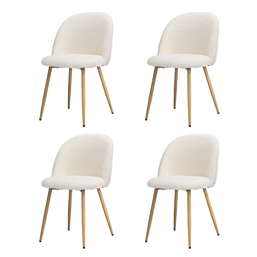 Oikiture 4x Dining Chairs Upholstered Sherpa Wooden White