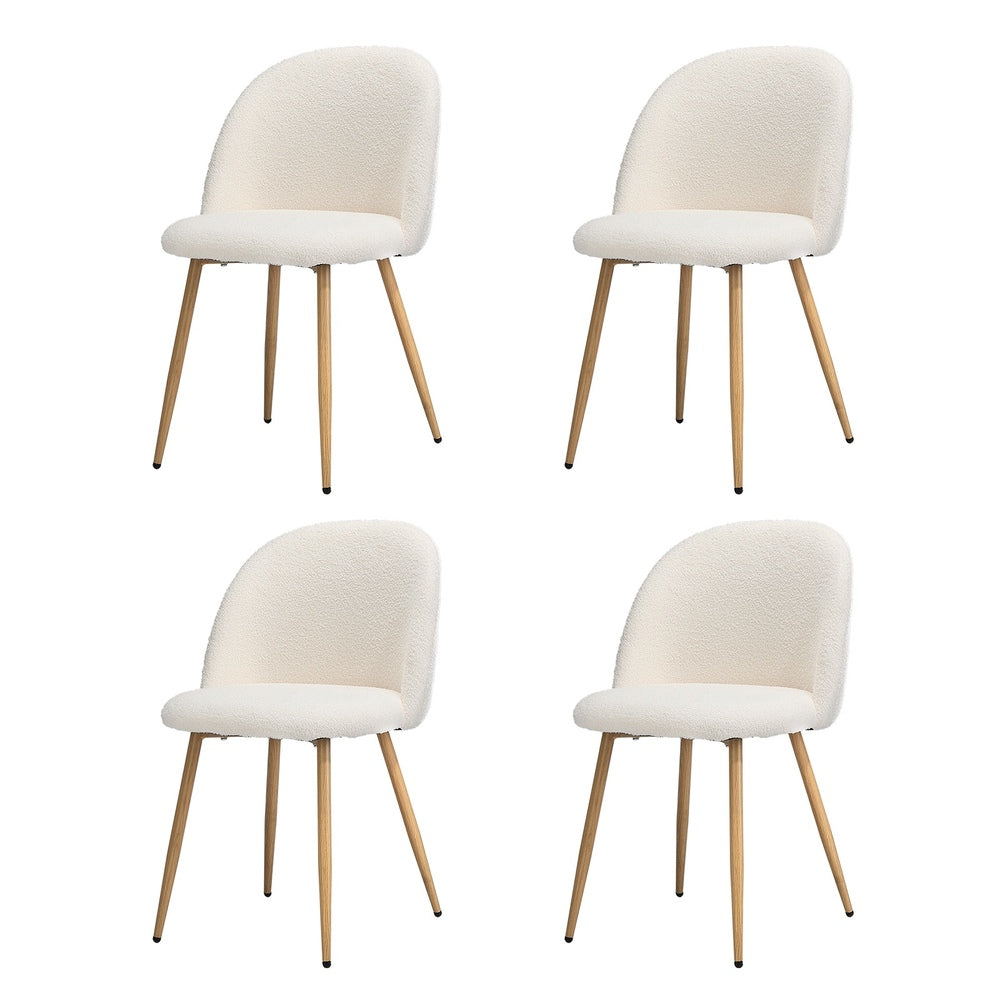 Oikiture 4x Dining Chairs Upholstered Sherpa Wooden White