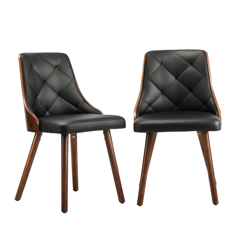 Oikiture 8x Wooden Dining Chairs Faux Leather Padded Black