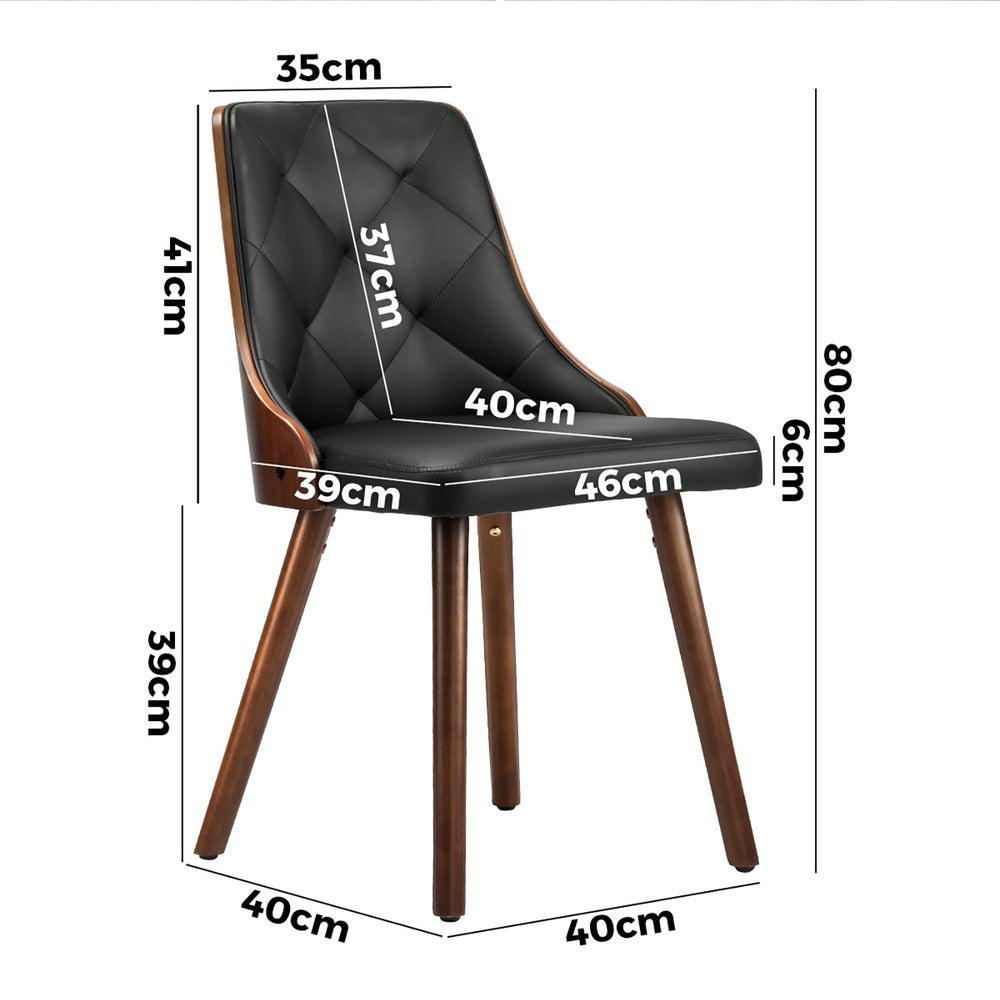 Oikiture 8x Wooden Dining Chairs Faux Leather Padded Black