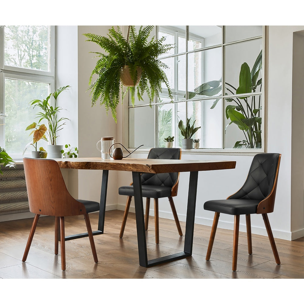 Oikiture 8x Wooden Dining Chairs Faux Leather Padded Black