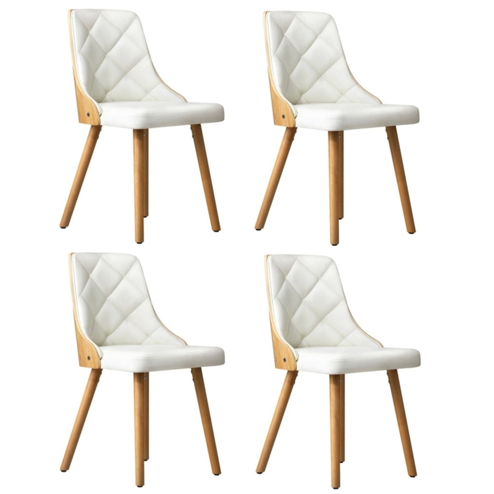 Oikiture 4x Wooden Dining Chairs Faux Leather Padded White