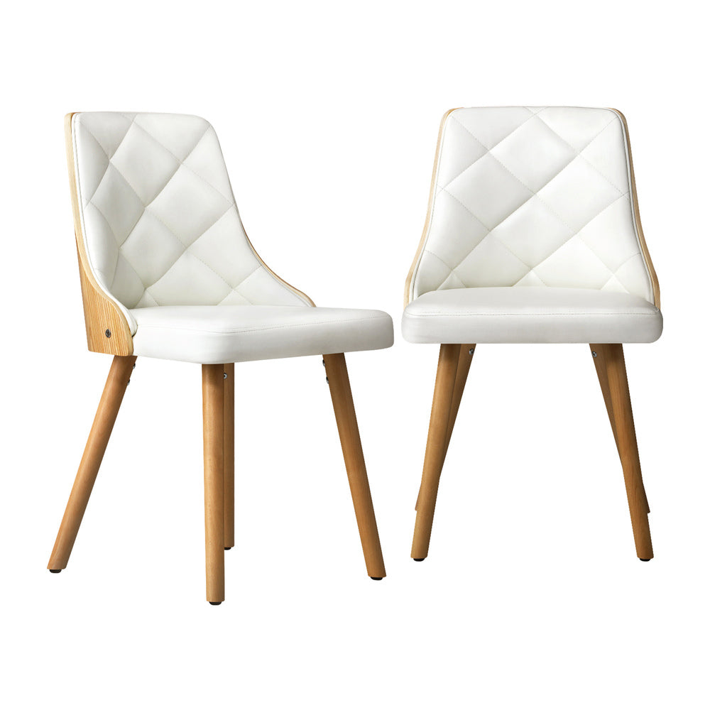 Oikiture 4x Wooden Dining Chairs Faux Leather Padded White