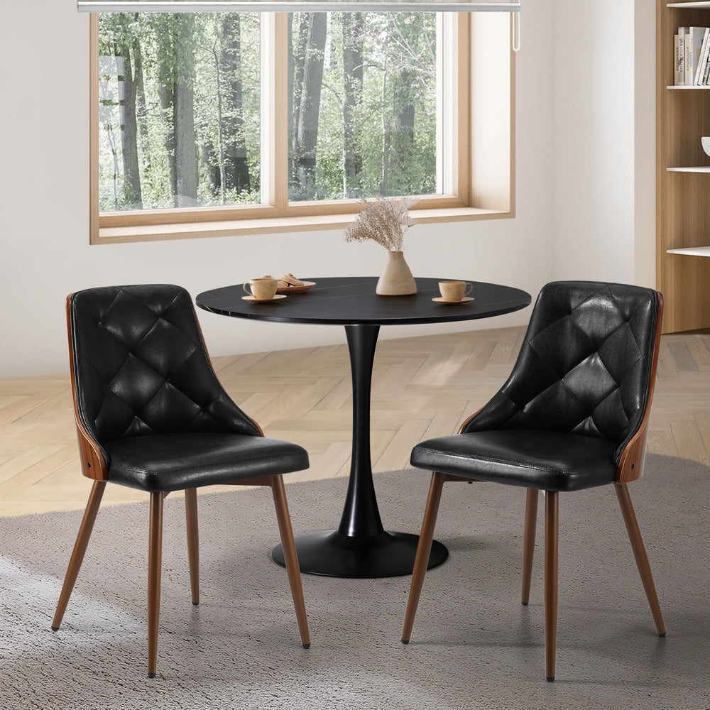 Oikiture Dining Chairs Retro PU Leather x2 Black