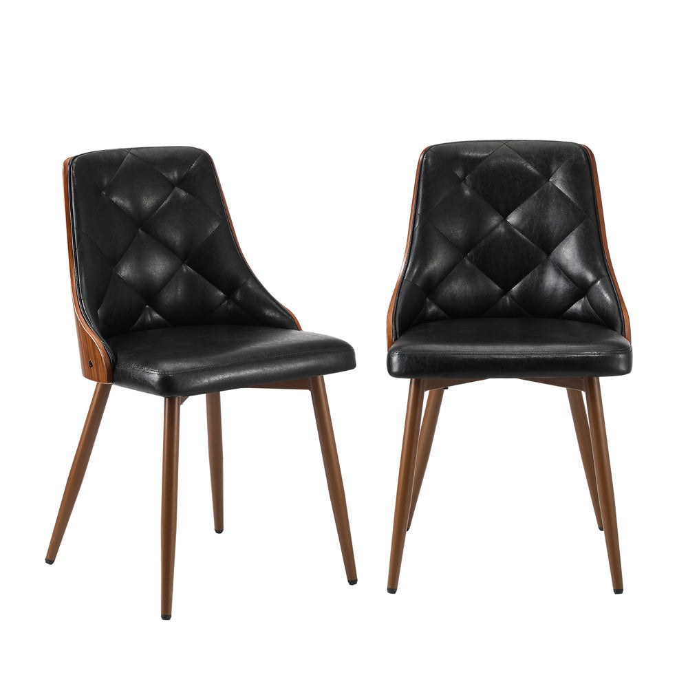 Oikiture Dining Chairs Retro PU Leather x2 Black