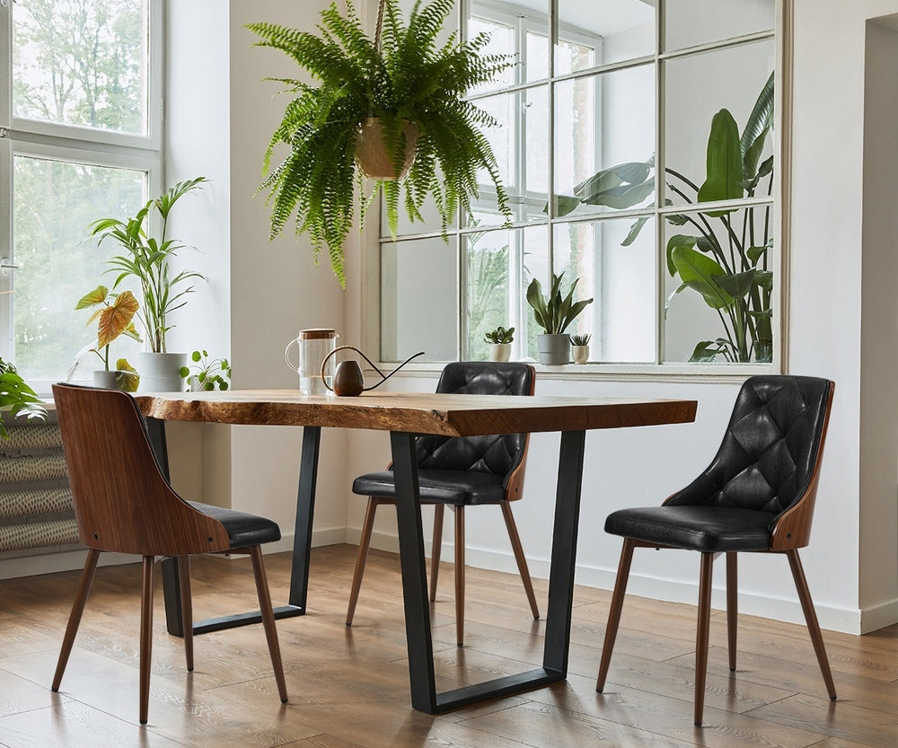 Oikiture Dining Chairs Retro PU Leather x2 Black