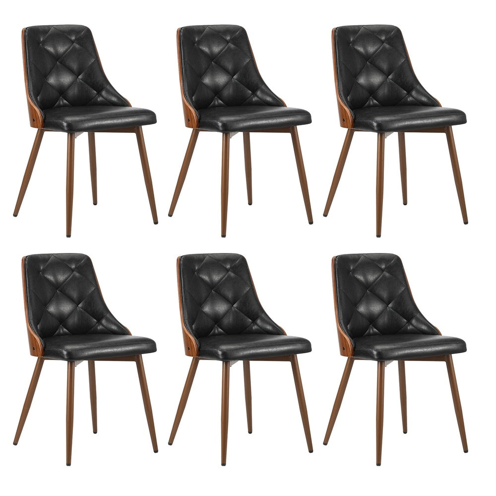 Oikiture Dining Chairs Cafe Seat Retro PU Leather x6 Black
