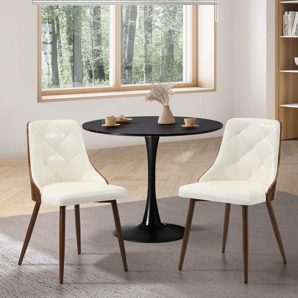 Oikiture Dining Chairs PU Leather x2 White