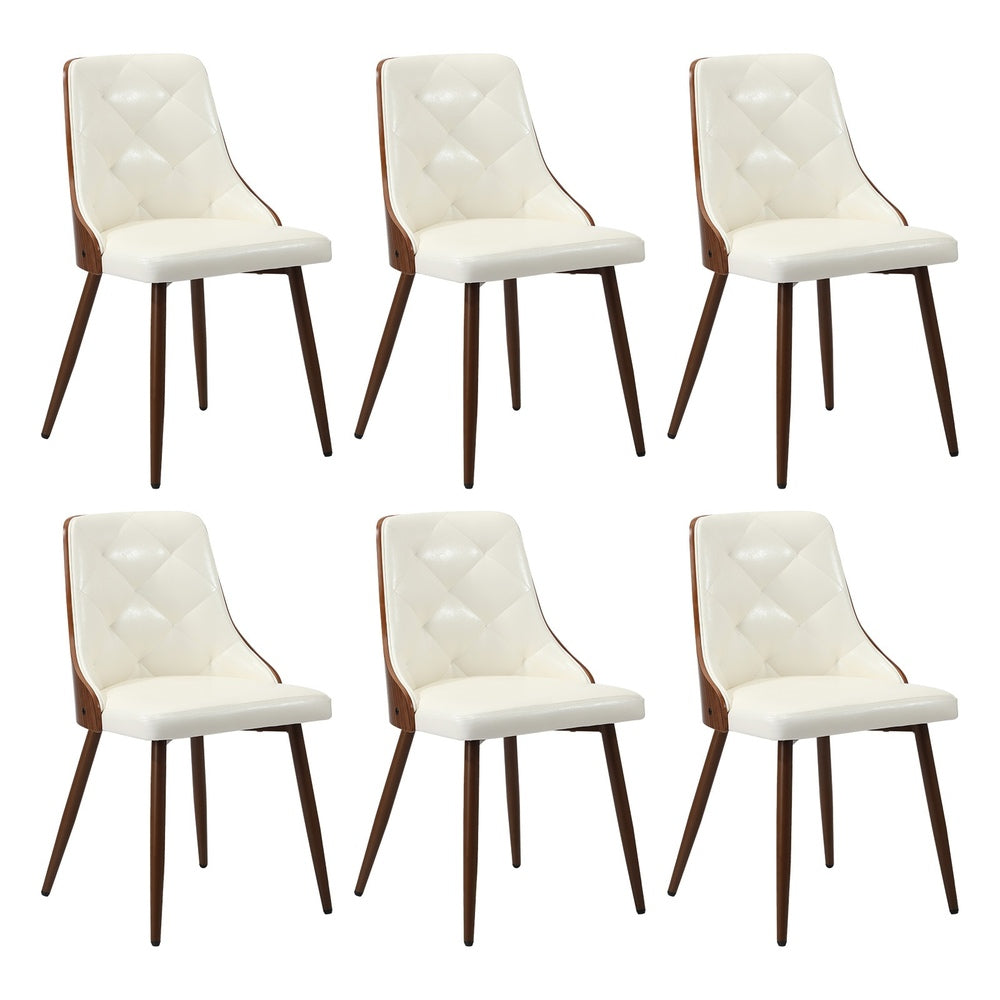 Oikiture Dining Chairs Kitchen Lounge PU Leather x6 White