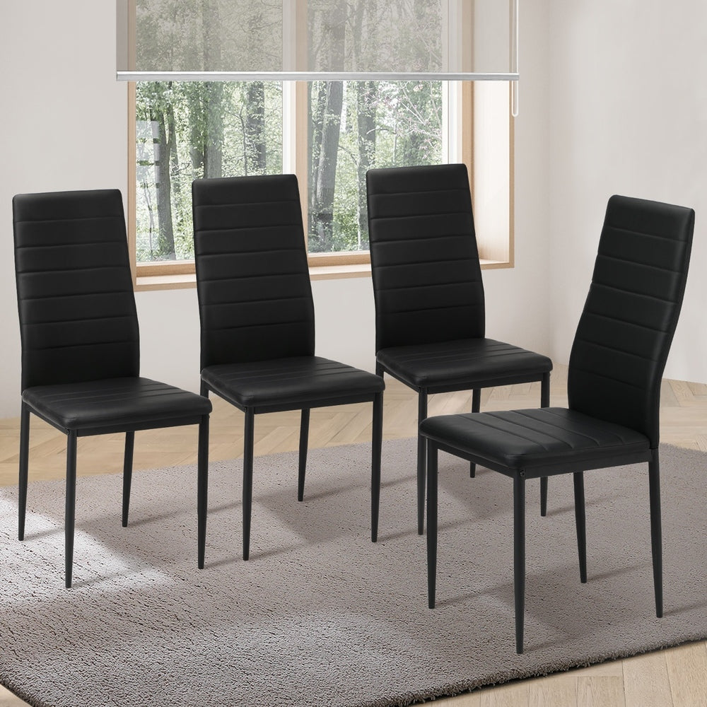 Oikiture 4PCS Dining Chairs High-Back Faux Leather Black