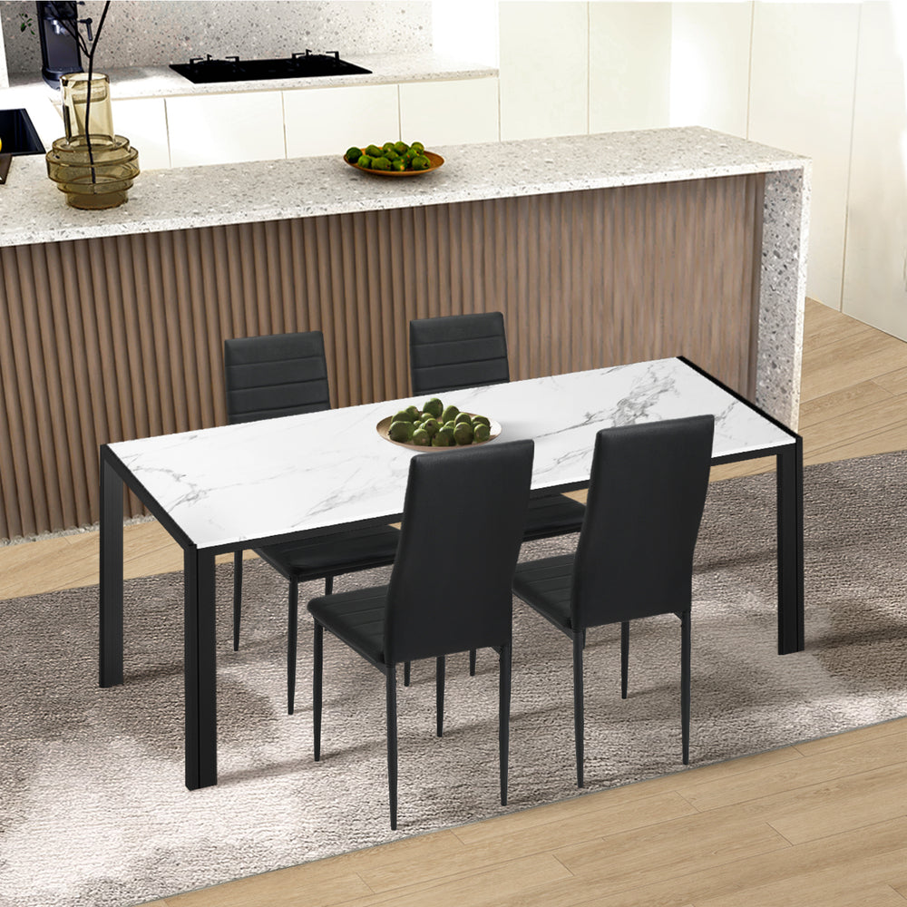 Oikiture 4PCS Dining Chairs High-Back Faux Leather Black