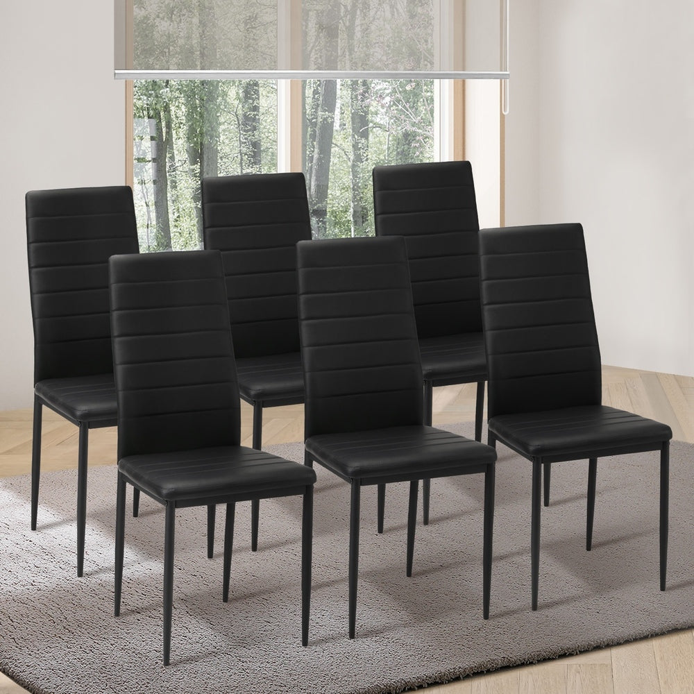 Oikiture 6PCS Dining Chairs High-Back Faux Leather Black