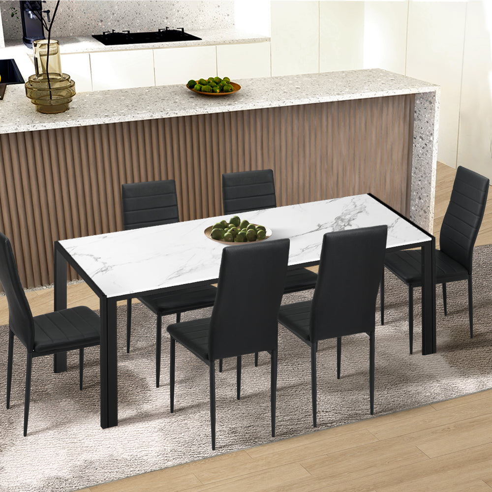 Oikiture 6PCS Dining Chairs High-Back Faux Leather Black