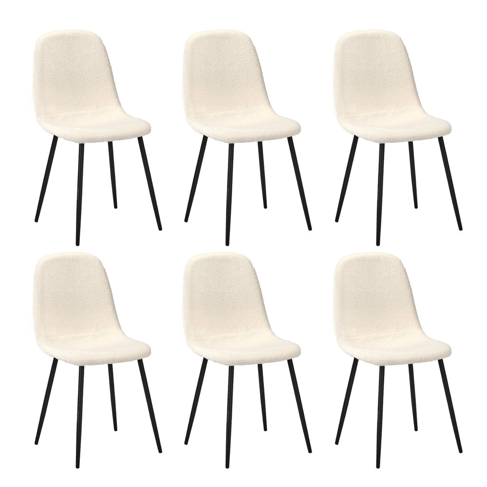 Oikiture 6x Dining Chairs Sherpa White and Black