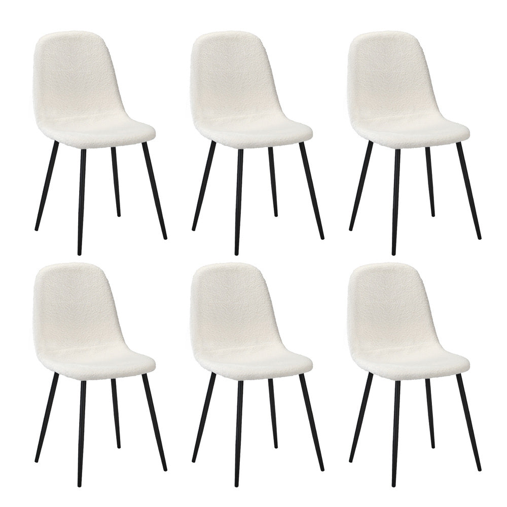 Oikiture 6x Dining Chairs Sherpa White and Black