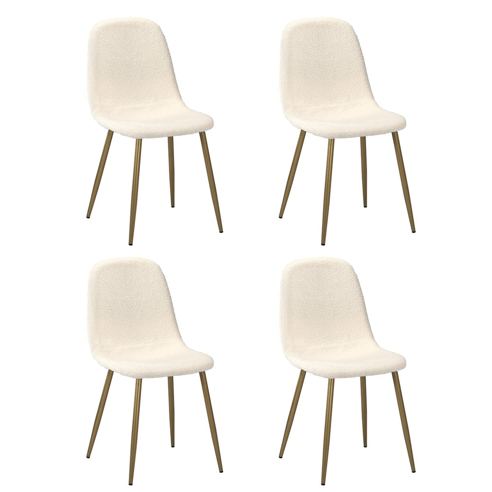 Oikiture 4x Dining Chairs Sherpa White and Golden