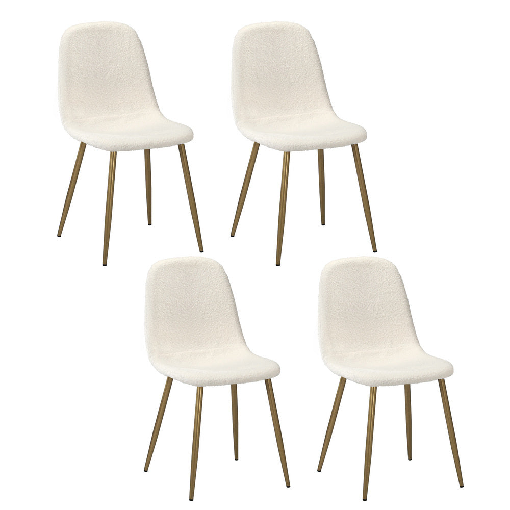 Oikiture 4x Dining Chairs Sherpa White and Golden