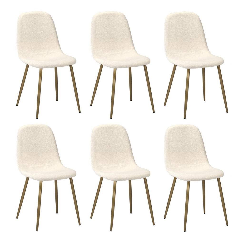 Oikiture 6x Dining Chairs Sherpa White and Golden