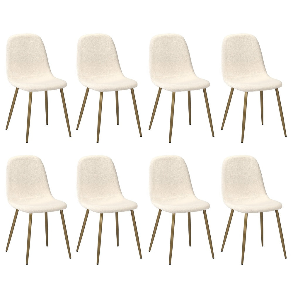 Oikiture 8x Dining Chairs Sherpa White and Golden