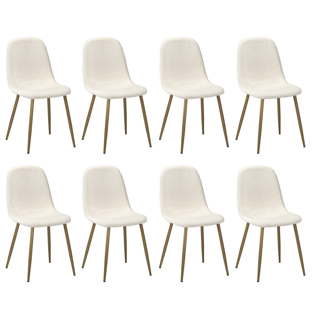Oikiture 8x Dining Chairs Sherpa White and Golden
