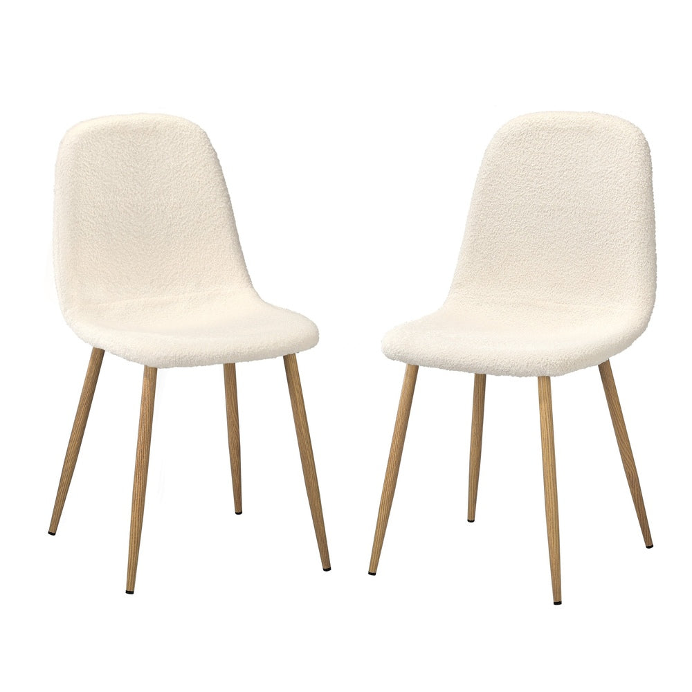 Oikiture 2x Dining Chairs Sherpa White and Wooden