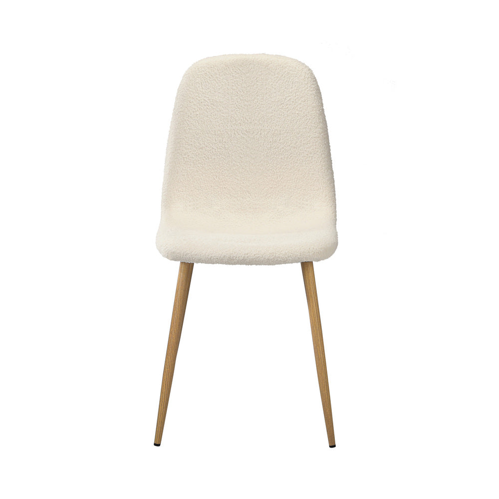 Oikiture 2x Dining Chairs Sherpa White and Wooden